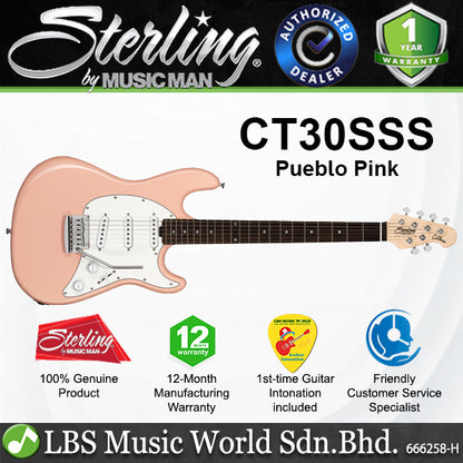 Sterling CT30SSS Cutlass SSS Series Fulcrum Tremolo Electric Guitar - Pueblo Pink (CT30SSS PBP)