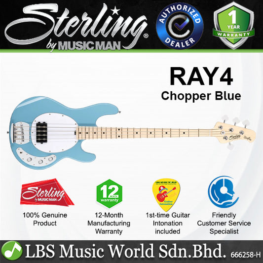 Sterling Ray4 Stingray Maple Fingerboard Electric Bass Guitar- Chopper Blue (Ray4 CHB)