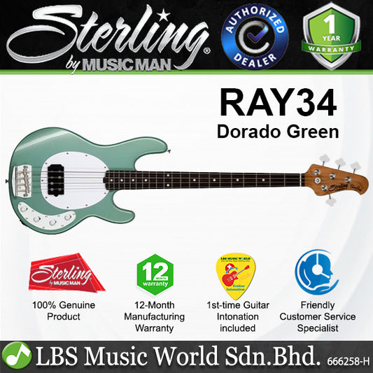 Sterling RAY34 Stingray 4 String Rosewood Fingerboard Electric Bass - Dorado Green (RAY34)
