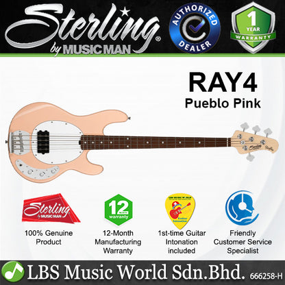 Sterling Ray4 Stingray Jatoba Fingerboard Electric Bass Guitar- Pueblo Pink (Ray4 PBP)