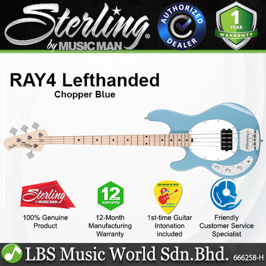 Sterling Ray4 Stingray Lefthanded Bass Guitar - Chopper Blue (RAY4LH CHB)