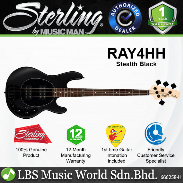 Sterling Ray4HH Stingray Jatoba Fingerboard Electric Bass Guitar - Stealth Black (RAY4HH SBK)