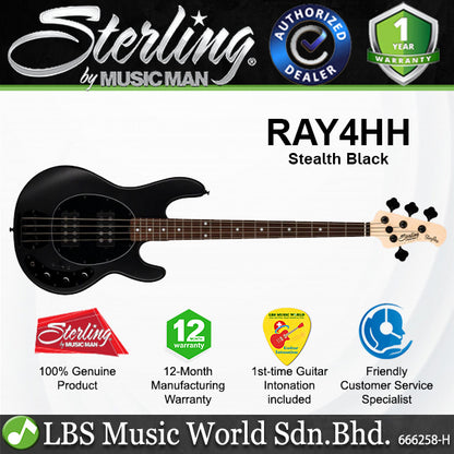 Sterling Ray4HH Stingray Jatoba Fingerboard Electric Bass Guitar - Stealth Black (RAY4HH SBK)