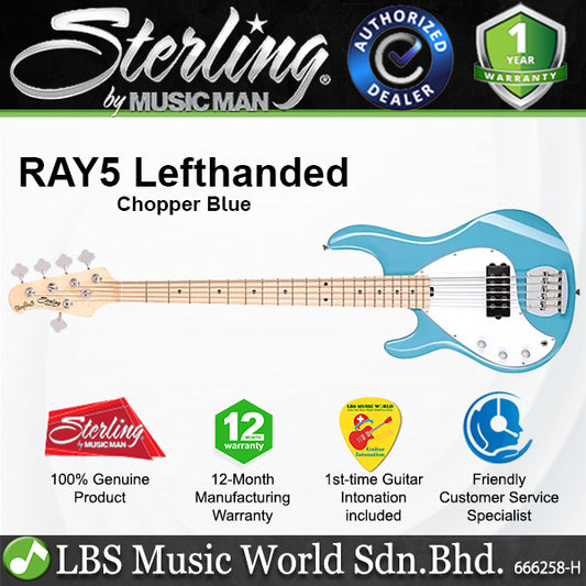 Sterling by Ernie Ball Music Man Stingray Ray5 Lefthanded Electric Bass Guitar- Chopper Blue (RAY5LH-CHB)