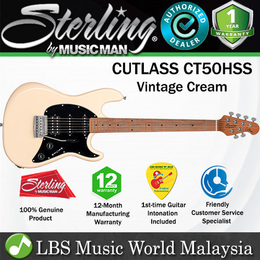 Sterling Cutlass CT50HSS Poplar Body Electric Guitar With Tremolo Roasted Maple Fingerboard - Vintage Cream (VC)