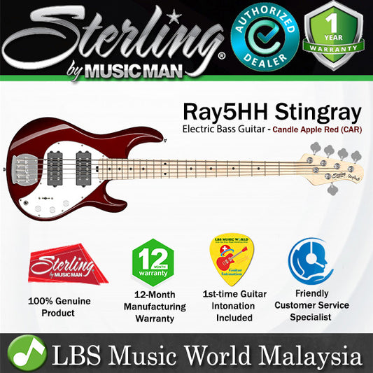 Sterling by Ernie Ball Music Man Stingray Ray5HH Electric Bass Guitar- Candy Apple Red (RAY5HH-CAR)