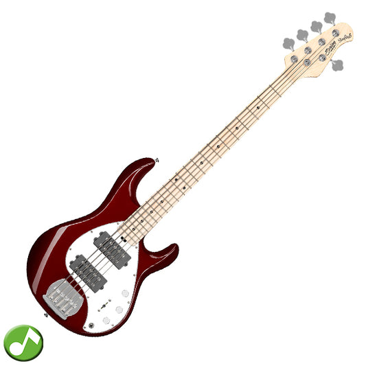Sterling by Ernie Ball Music Man Stingray Ray5HH Electric Bass Guitar- Candy Apple Red (RAY5HH-CAR)