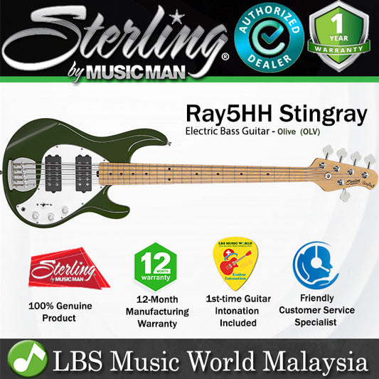 Sterling by Ernie Ball Music Man Stingray Ray5HH Electric Bass Guitar- Olive (RAY5HH-OLV)