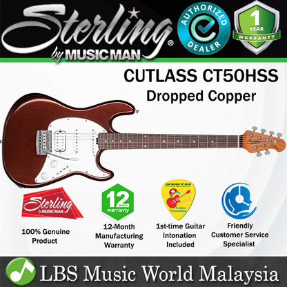 Sterling Cutlass CT50HSS Poplar Body Electric Guitar With Tremolo Rosewood Fingerboard - Dropped Copper (DCP)