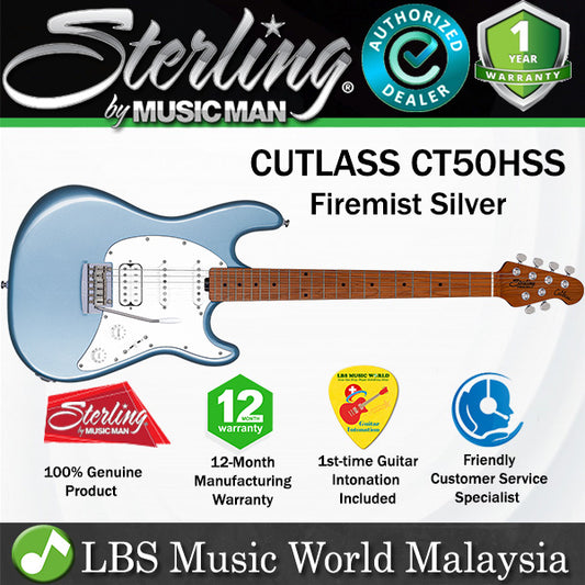 Sterling Cutlass CT50HSS Poplar Body Electric Guitar With Tremolo Roasted Maple Fingerboard -Firemist Silver (FSV)