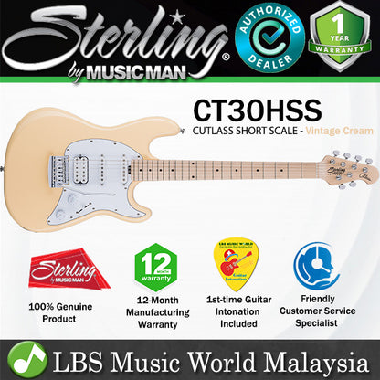 Sterling by Ernie Ball Music Man CT30HSS Cutlass Short Scale Electric Guitar -Vintage Cream (CT30HSS-VC)