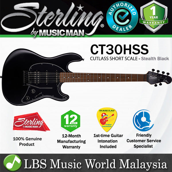 Sterling by Ernie Ball Music Man CT30HSS Cutlass Short Scale Electric Guitar - Stealth Black (CT30HSS-SBK)