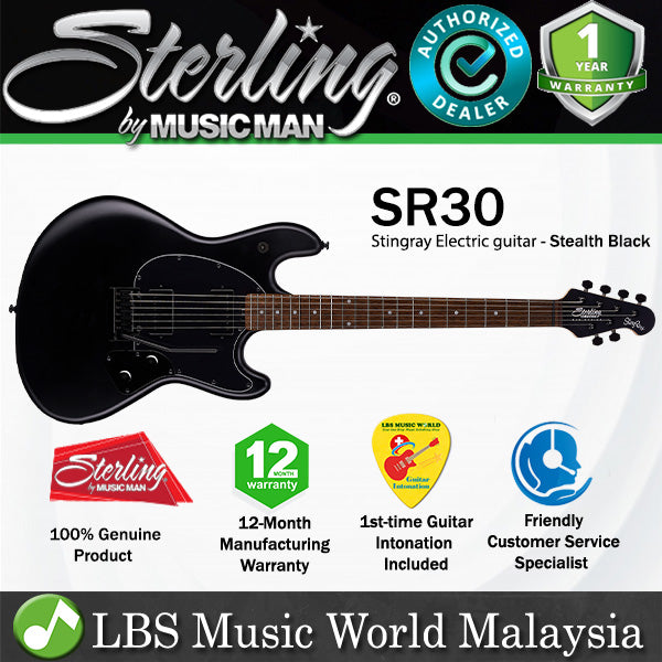 Sterling by Ernie Ball Music Man SR30 Stingray Electric Guitar with Tremolo - Stealth Black (SR30-SBK)