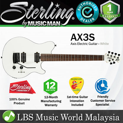 Sterling by Ernie Ball Music Man AX3S Axis Electric Guitar with Tremolo- White Edition (AX3S-WH)