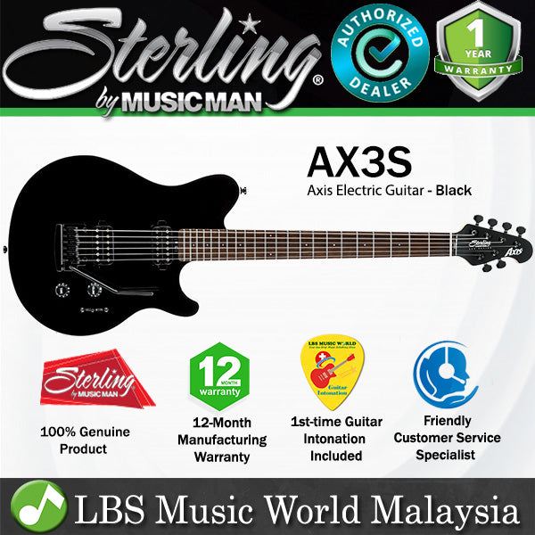 Sterling by Ernie Ball Music Man AX3S Axis Electric Guitar with Tremolo- Black Edition (AX3S-BK)
