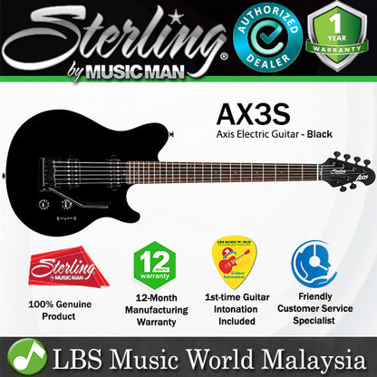 Sterling by Ernie Ball Music Man AX3S Axis Electric Guitar with Tremolo- Black Edition (AX3S-BK)