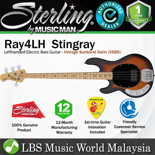 Sterling by Ernie Ball Music Man Ray4 Stingray Lefthanded Bass Guitar - Vintage Sunburst Satin (RAY4LH-VSBS)