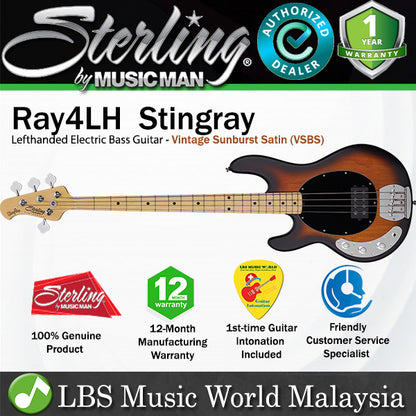 Sterling by Ernie Ball Music Man Ray4 Stingray Lefthanded Bass Guitar - Vintage Sunburst Satin (RAY4LH-VSBS)