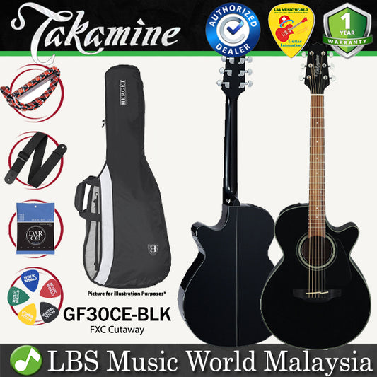 Takamine GF30CE-BLK FXC Cutaway Solid Spruce Top Acoustic Electric Guitar with Bag - Black (GF30CE BLK)