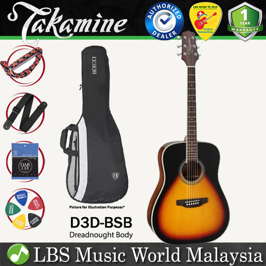 Takamine D3D-BSB Dreadnought Body Spruce Top Body Acoustic Guitar with Bag - Brown Sunburst (D3D BSB)