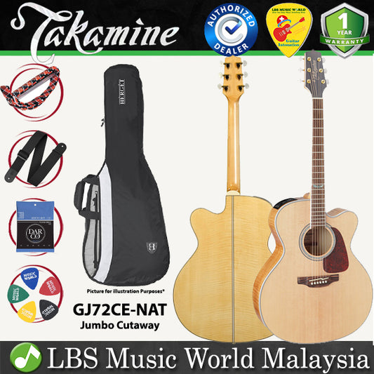 Takamine GJ72CE-NAT Jumbo Cutaway Solid Spruce Top Acoustic Electric Guitar with Bag - Natural (GJ72CE NAT)
