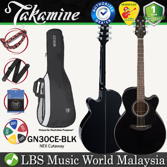 Takamine GN30CE-BLK NEX Cutaway Solid Spruce Top Acoustic Electric Guitar with Bag - Black (GN30CE BLK)