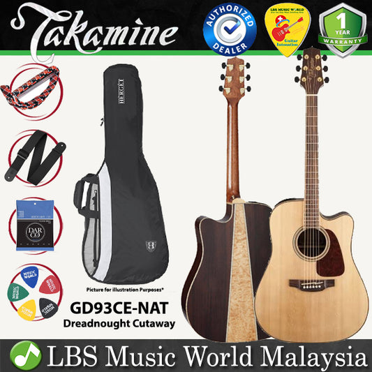 Takamine GD93CE-NAT Dreadnought Cutaway Solid Spruce Top Acoustic Electric Guitar with Bag - Natural (GD93CE NAT)