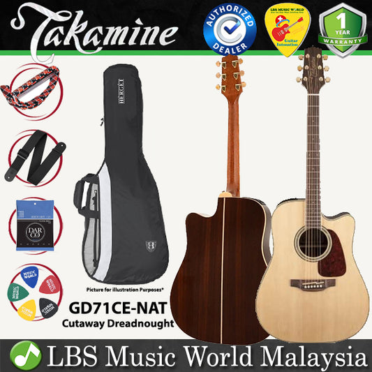 Takamine GD71CE-NAT Cutaway Dreadnought Solid Spruce Top Acoustic Electric Guitar with Bag - Natural (GD71CE NAT)