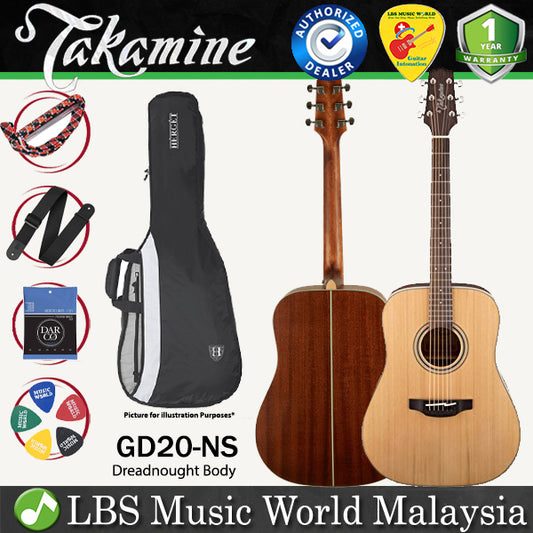 Takamine GD20-NS Dreadnought Body Solid Cedar Top Acoustic Guitar with Bag - Natural Satin (GD20 NS)