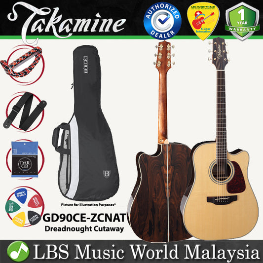 Takamine GD90CE-ZCNAT Dreadnought Cutaway Solid Spruce Top Acoustic Electric Guitar with Bag - Nature Gloss (GD90CE ZCNAT)