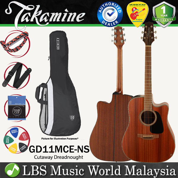 Takamine GD11MCE-NS Dreadnought Cutaway Mahogany Acoustic Electric Guitar with Bag - Natural Satin (GD11MCE NS)