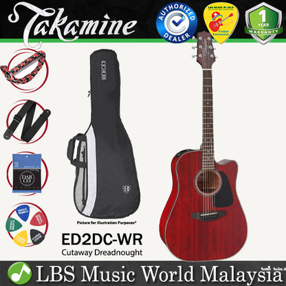 [Discontinue] Takamine ED2DC-WR Dreadnought Cutaway Spruce Top Acoustic Electric Guitar with Bag - Wine Red (ED2DC WR)