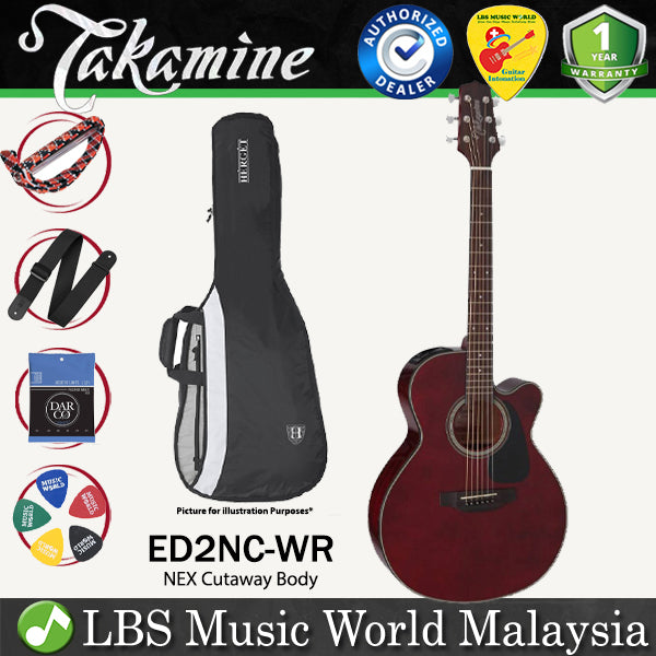 [Discontinue] Takamine ED2NC-WR NEX Cutaway Spruce Top Acoustic Electric Guitar with Bag - Wine Red (ED2NC WR)