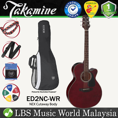 [Discontinue] Takamine ED2NC-WR NEX Cutaway Spruce Top Acoustic Electric Guitar with Bag - Wine Red (ED2NC WR)