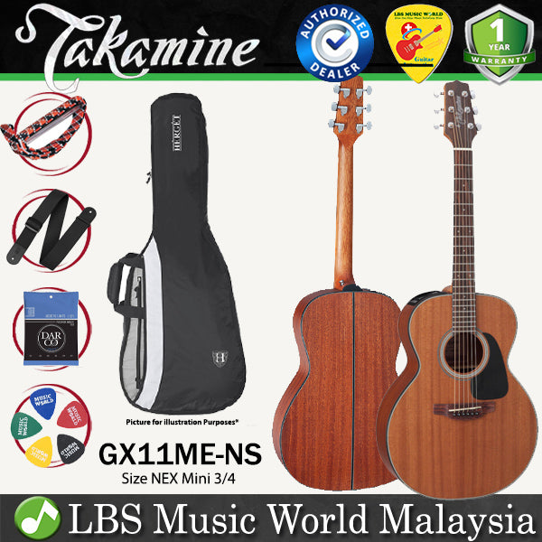 Takamine GX11ME-NS 3/4 Size NEX Mini Cutaway Mahogany Acoustic Electric Guitar with Bag - Natural Satin (GX11ME NS)