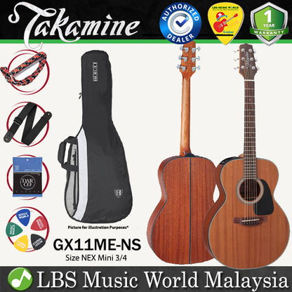 Takamine GX11ME-NS 3/4 Size NEX Mini Cutaway Mahogany Acoustic Electric Guitar with Bag - Natural Satin (GX11ME NS)