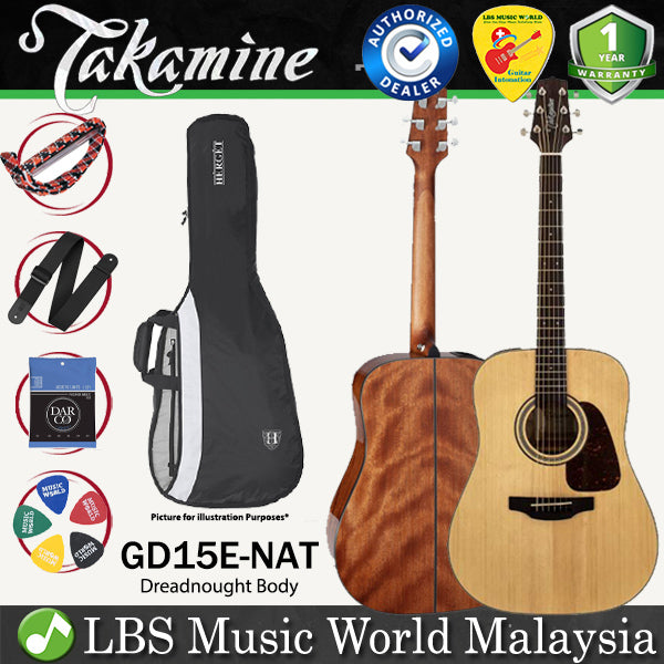 [Discontinued] Takamine GD15E-NAT Dreadnought Spruce Top Acoustic Electric Guitar with Bag - Natural (GD15E NAT)