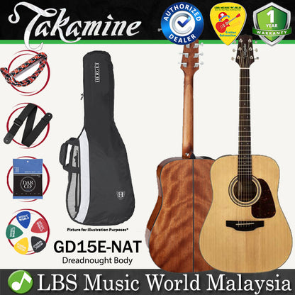 [Discontinued] Takamine GD15E-NAT Dreadnought Spruce Top Acoustic Electric Guitar with Bag - Natural (GD15E NAT)