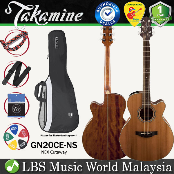 Takamine GN20CE-NS NEX Cutaway Solid Cedar Top Acoustic Electric Guitar with Bag - Natural Satin (GN20CE NS)