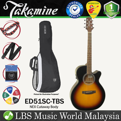 [Discontinued] Takamine ED51SC-TBS NEX Cutaway Solid Spruce Top Acoustic Electric Guitar with Bag - Brown Sunburst (ED51SC TBS)