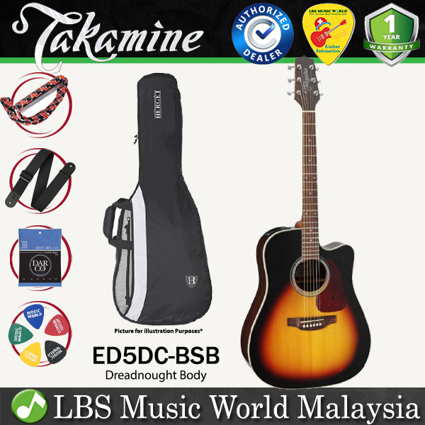 [Discontinued] Takamine ED5DC-BSB Dreadnought Solid Spruce Top Acoustic Electric Guitar with Bag - Brown Sunburst (ED5DC BSB)