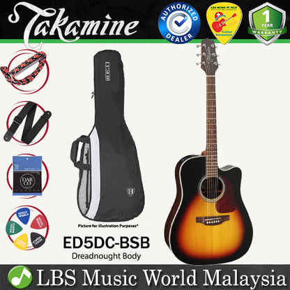 [Discontinued] Takamine ED5DC-BSB Dreadnought Solid Spruce Top Acoustic Electric Guitar with Bag - Brown Sunburst (ED5DC BSB)