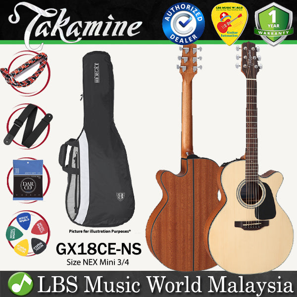 Takamine GX18CE-NS 3/4 Size NEX Mini Cutaway Solid Spruce Top Acoustic Electric Guitar with Bag - Natural Satin (GX18CE NS)