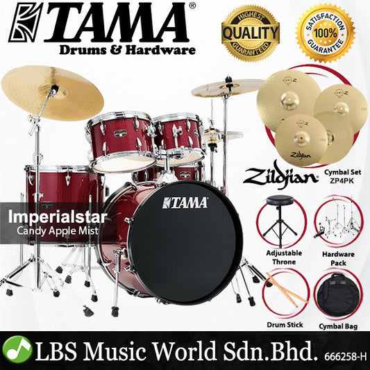 Tama Imperialstar IE52KH6W 5 Piece Drum Set with Zildjian ZP4PK Cymbal Set - 22 Inch Bass Drum (Imperial Star)