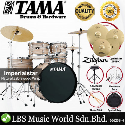 Tama Imperialstar IE52KH6W 5 Piece Drum Set with Zildjian ZP4PK Cymbal Set - 22 Inch Bass Drum (Imperial Star)
