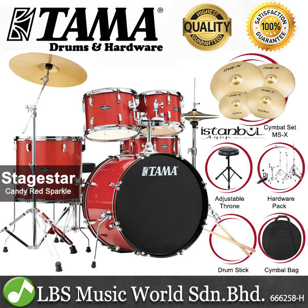 Tama Stagestar SG52KH6 5 Piece Drum Set with Istanbul Agop MS-X Cymbal Set - 22 Inch Bass Drum (Stage Star)