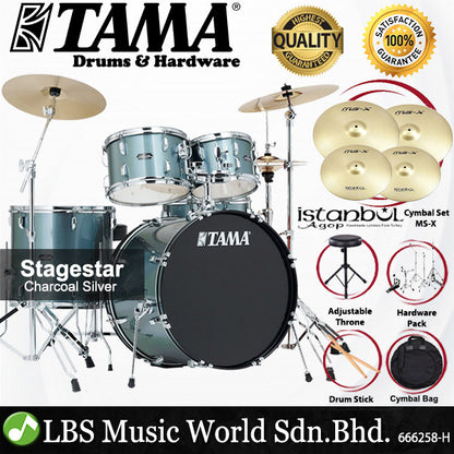 Tama Stagestar SG52KH6 5 Piece Drum Set with Istanbul Agop MS-X Cymbal Set - 22 Inch Bass Drum (Stage Star)