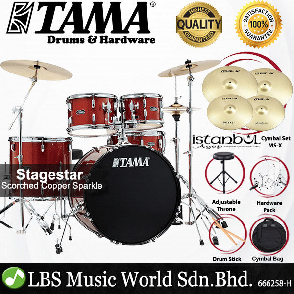 Tama Stagestar SG52KH6 5 Piece Drum Set with Istanbul Agop MS-X Cymbal Set - 22 Inch Bass Drum (Stage Star)