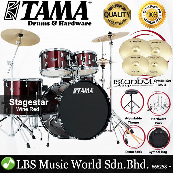 Tama Stagestar SG52KH6 5 Piece Drum Set with Istanbul Agop MS-X Cymbal Set - 22 Inch Bass Drum (Stage Star)