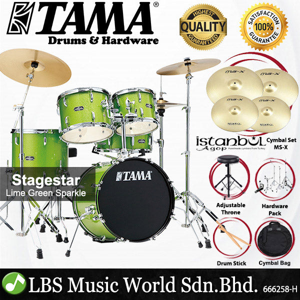 Tama Stagestar SG52KH6 5 Piece Drum Set with Istanbul Agop MS-X Cymbal Set - 22 Inch Bass Drum (Stage Star)